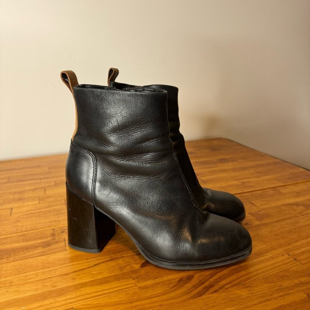 G-Star Raw Gepson II Block Heel Black Leather Side Zip Boots Size 39